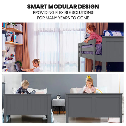 Kingston Slumber Triple Wooden Single Over Double Bunk Bed Frame for Kids, Convertible Design, Grey - Mekamart Australia