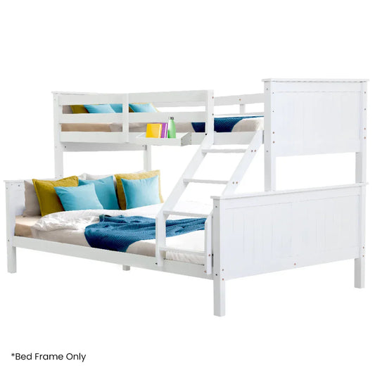 Kingston Slumber Triple Wooden Single Over Double Bunk Bed Frame for Kids, Convertible Design, White - Mekamart Australia