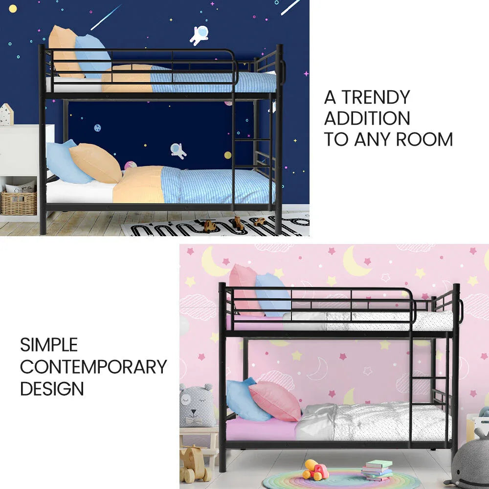 Kingston Slumber 2in1 Single Metal Bunk Bed Frame, with Modular Design, Dark Matte Grey - Mekamart Australia