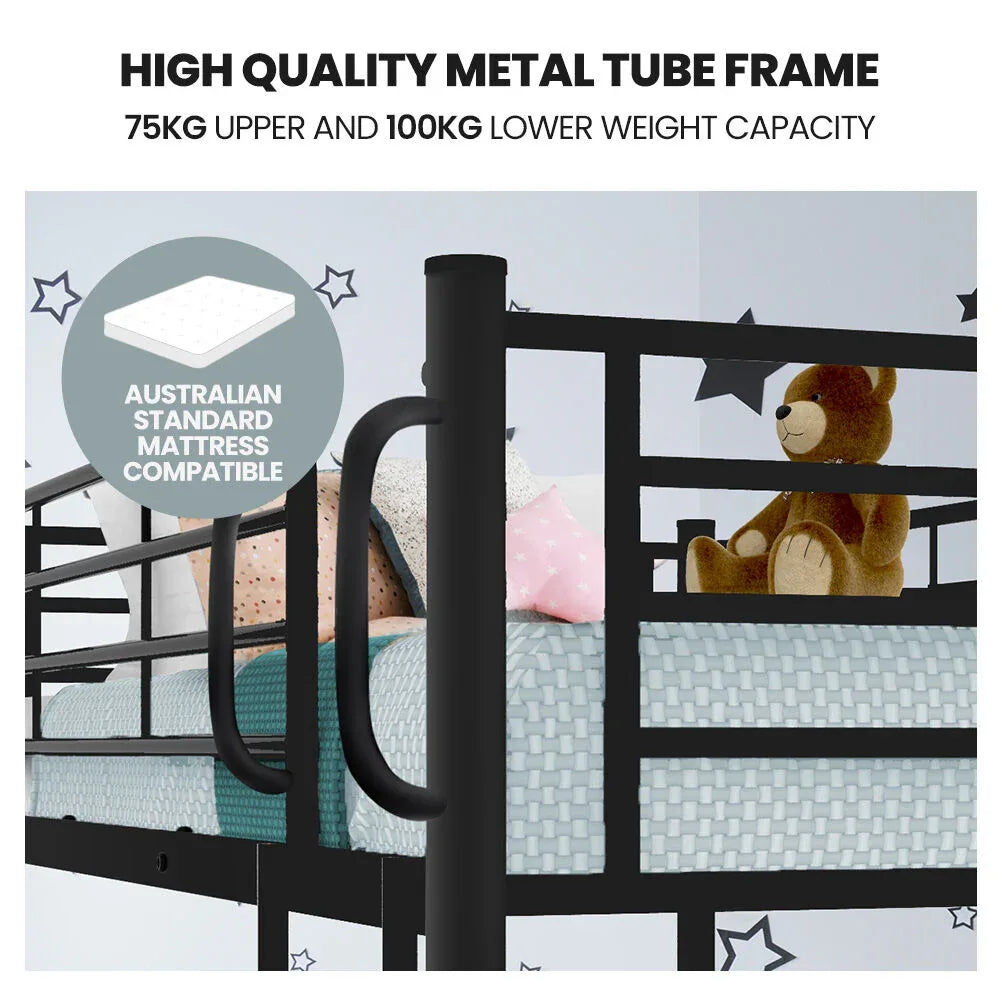 Kingston Slumber 2in1 Single Metal Bunk Bed Frame, with Modular Design, Dark Matte Grey - Mekamart Australia