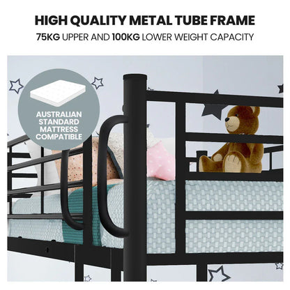 Kingston Slumber 2in1 Single Metal Bunk Bed Frame, with Modular Design, Dark Matte Grey - Mekamart Australia