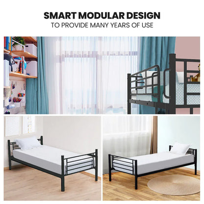 Kingston Slumber 2in1 Single Metal Bunk Bed Frame, with Modular Design, Dark Matte Grey - Mekamart Australia