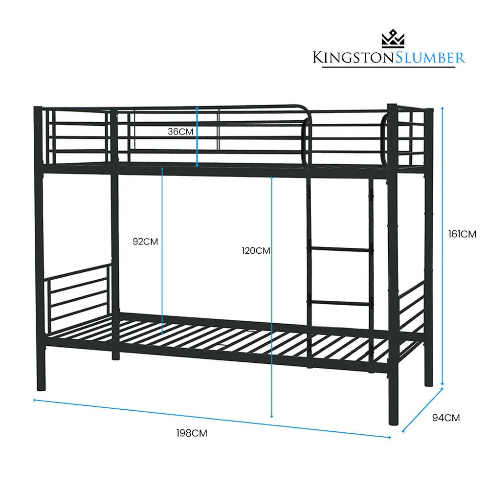Kingston Slumber 2in1 Single Metal Bunk Bed Frame, with Modular Design, Dark Matte Grey - Mekamart Australia