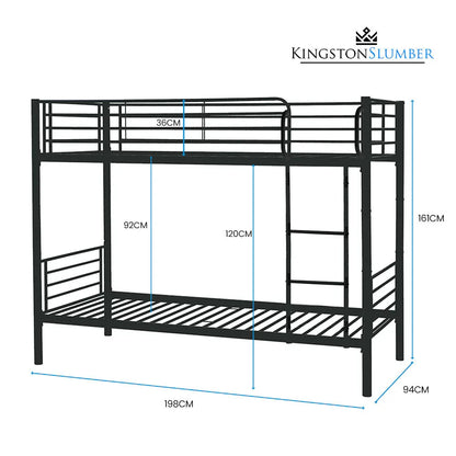 Kingston Slumber 2in1 Single Metal Bunk Bed Frame, with Modular Design, Dark Matte Grey - Mekamart Australia