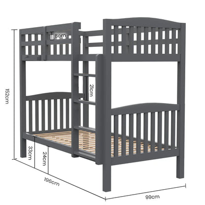 Kingston Slumber Single Bunk Bed Frame Solid Pine Wood Timber, Modular Design, Grey - Mekamart Australia