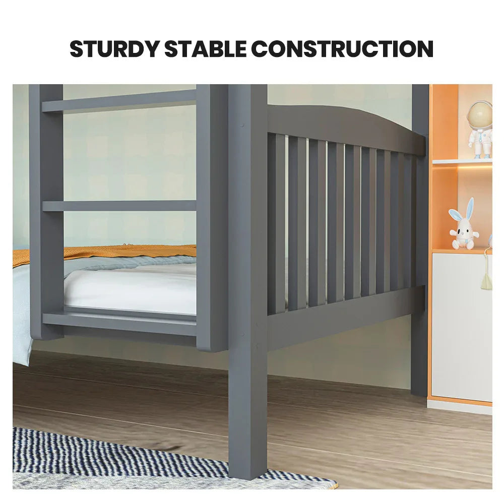 Kingston Slumber Single Bunk Bed Frame Solid Pine Wood Timber, Modular Design, Grey - Mekamart Australia