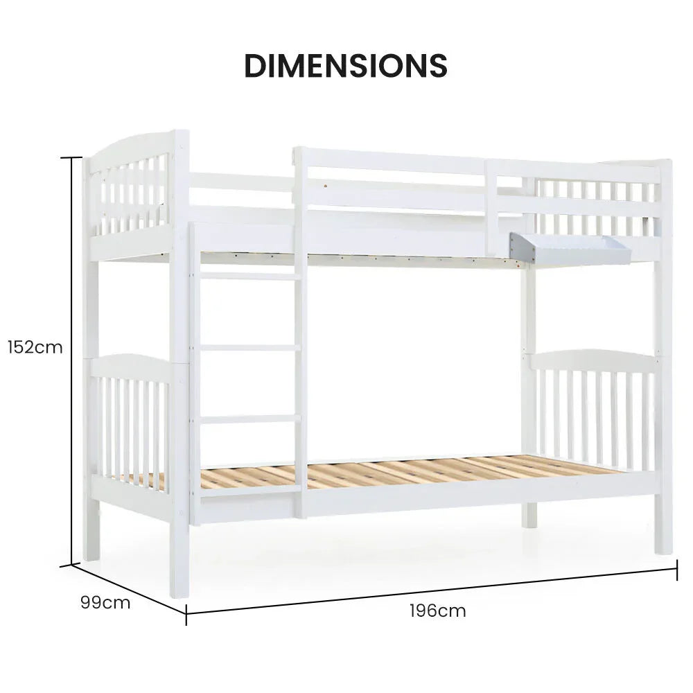 Kingston Slumber Wooden Kids Bunk Bed Frame, with Modular Design that can convert to 2 Single, White - Mekamart Australia