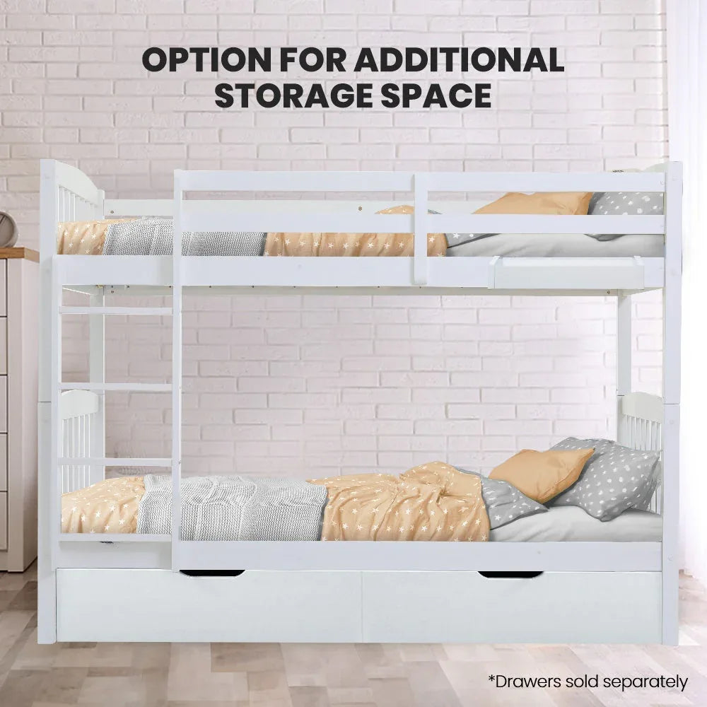 Kingston Slumber Wooden Kids Bunk Bed Frame, with Modular Design that can convert to 2 Single, White - Mekamart Australia