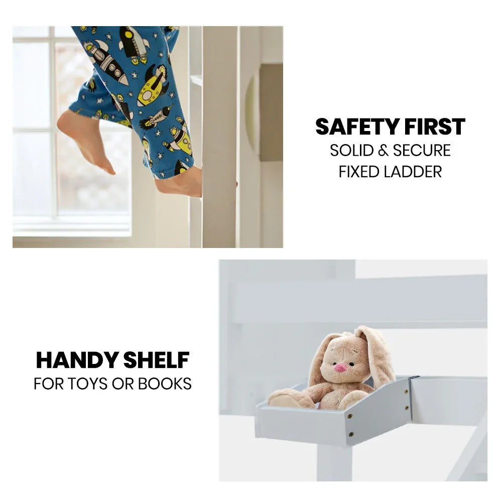 Kingston Slumber Wooden Kids Bunk Bed Frame, with Modular Design that can convert to 2 Single, White - Mekamart Australia