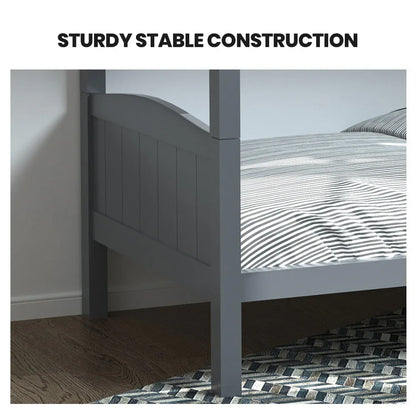 KINGSTON SLUMBER Single Bunk Bed Frame, Solid Pine 2-in-1 Modular Design Convert to 2 Single Beds, Grey - Mekamart Australia