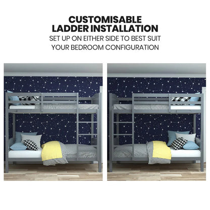 KINGSTON SLUMBER Single Bunk Bed Frame, Solid Pine 2-in-1 Modular Design Convert to 2 Single Beds, Grey - Mekamart Australia