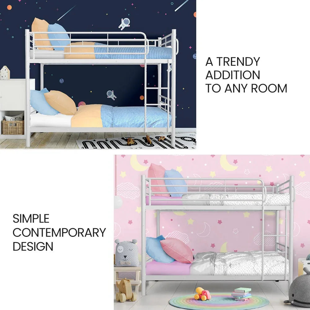 KINGSTON SLUMBER 2in1 Single Metal Bunk Bed Frame, with Modular Design, Matte White - Mekamart Australia