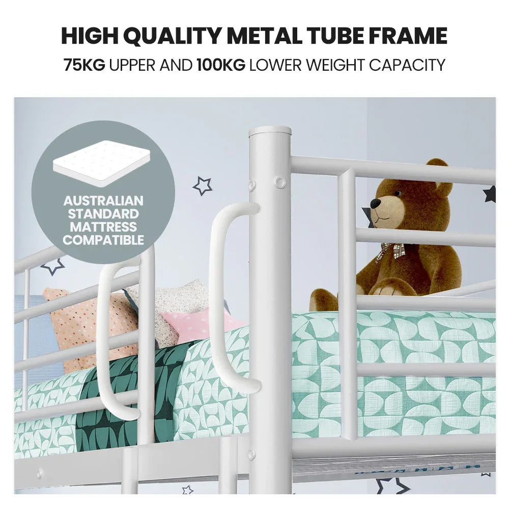 KINGSTON SLUMBER 2in1 Single Metal Bunk Bed Frame, with Modular Design, Matte White - Mekamart Australia