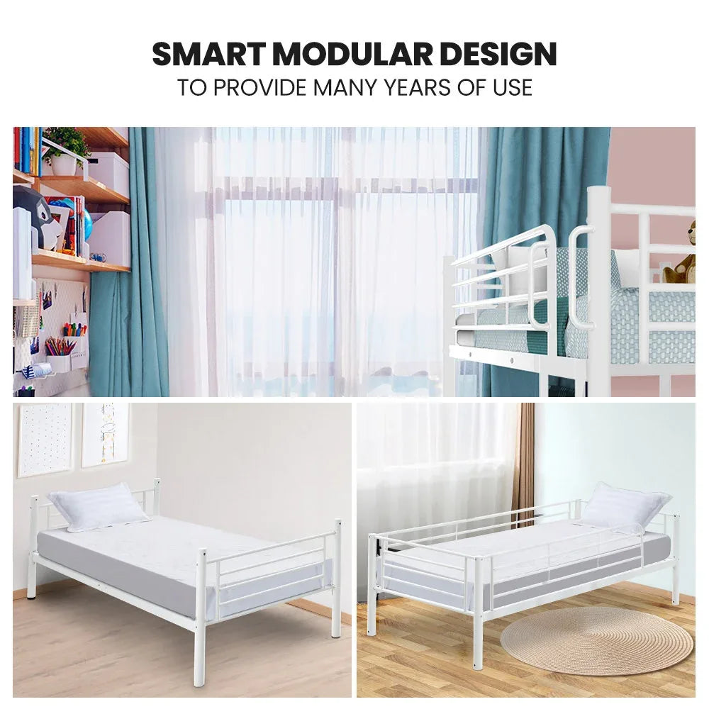 KINGSTON SLUMBER 2in1 Single Metal Bunk Bed Frame, with Modular Design, Matte White - Mekamart Australia