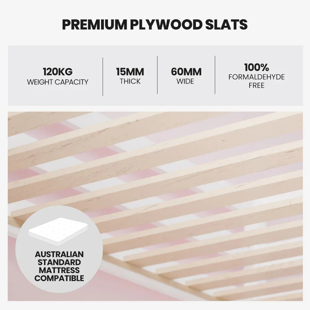 Kingston Slumber Wooden Kids Single Loft Bed Frame - Hiding Space Underneath with Interchangeable Pink and Blue Curtains - Mekamart Australia