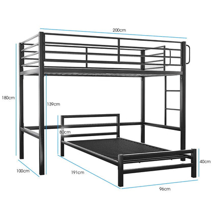 KINGSTON SLUMBER Single Loft Bed And Single Underbed, Multifunctional, Space Saving with Fixed Ladder, Matte Dark Grey - Mekamart Australia