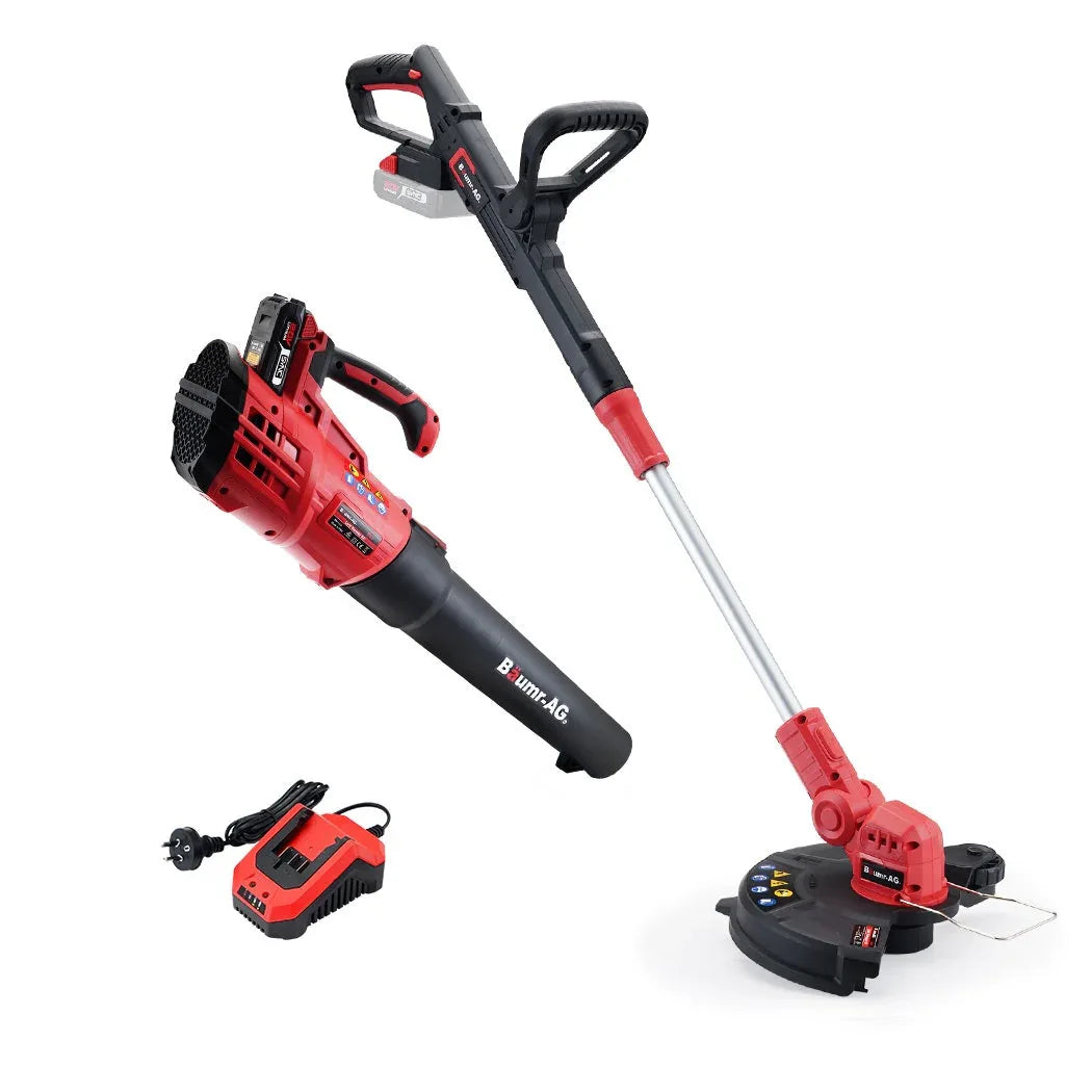 BAUMR-AG 20V Cordless Line Trimmer Electric Whipper Snipper & Leaf Blower Combo Kit Battery Charger - Mekamart Australia