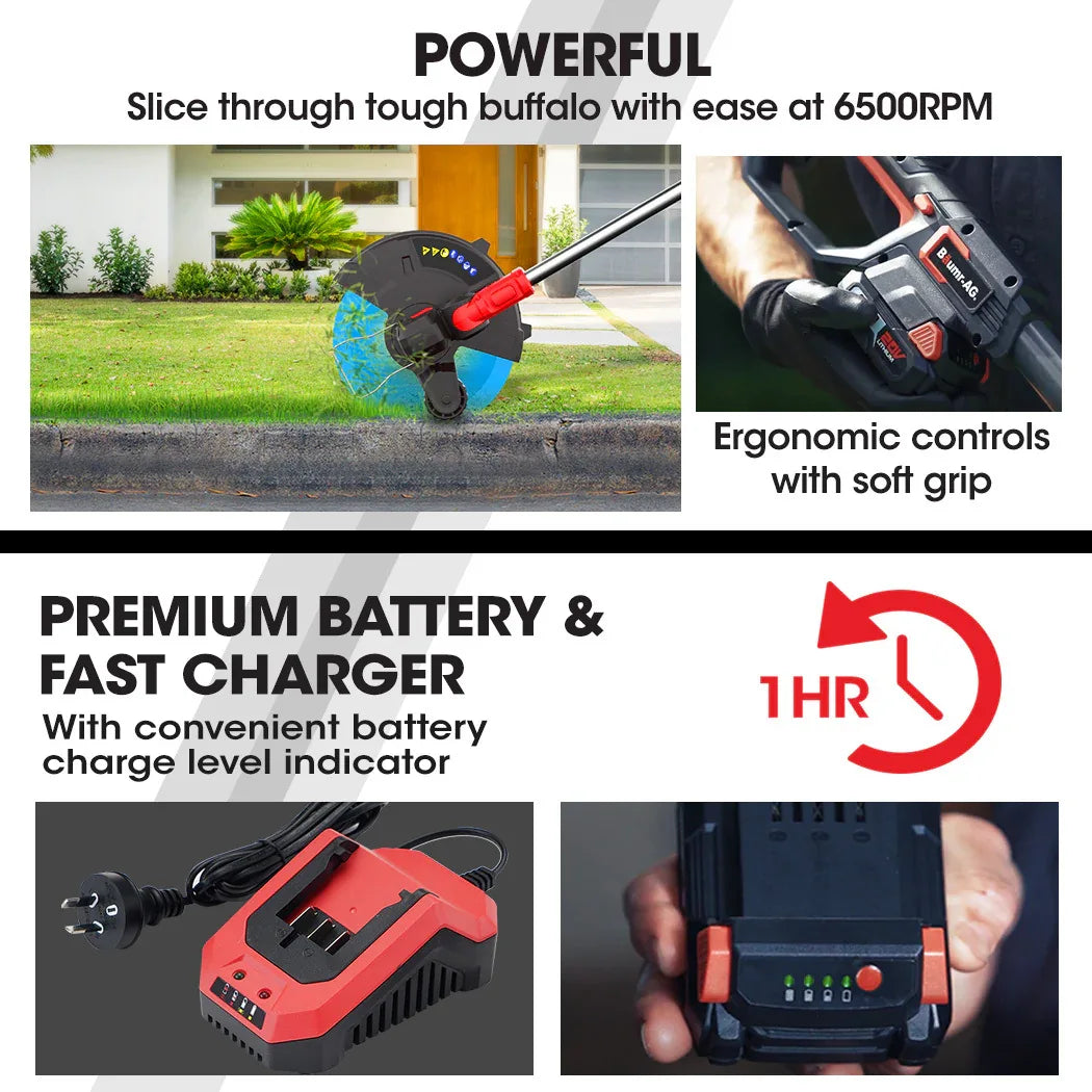 BAUMR-AG 20V Cordless Line Trimmer Electric Whipper Snipper & Leaf Blower Combo Kit Battery Charger - Mekamart Australia