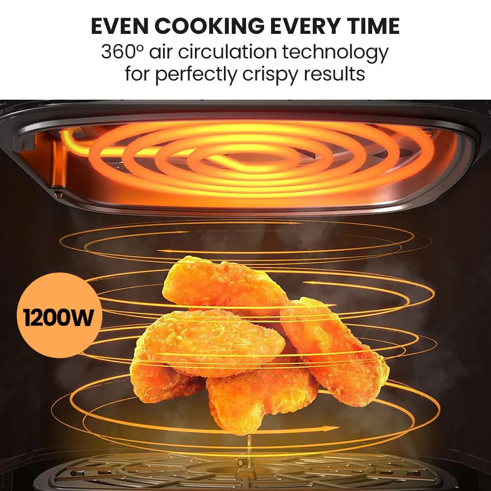 EUROCHEF 6.5L Air Fryer, Electric Digital Airfryer with Glass Container, Black - Mekamart Australia