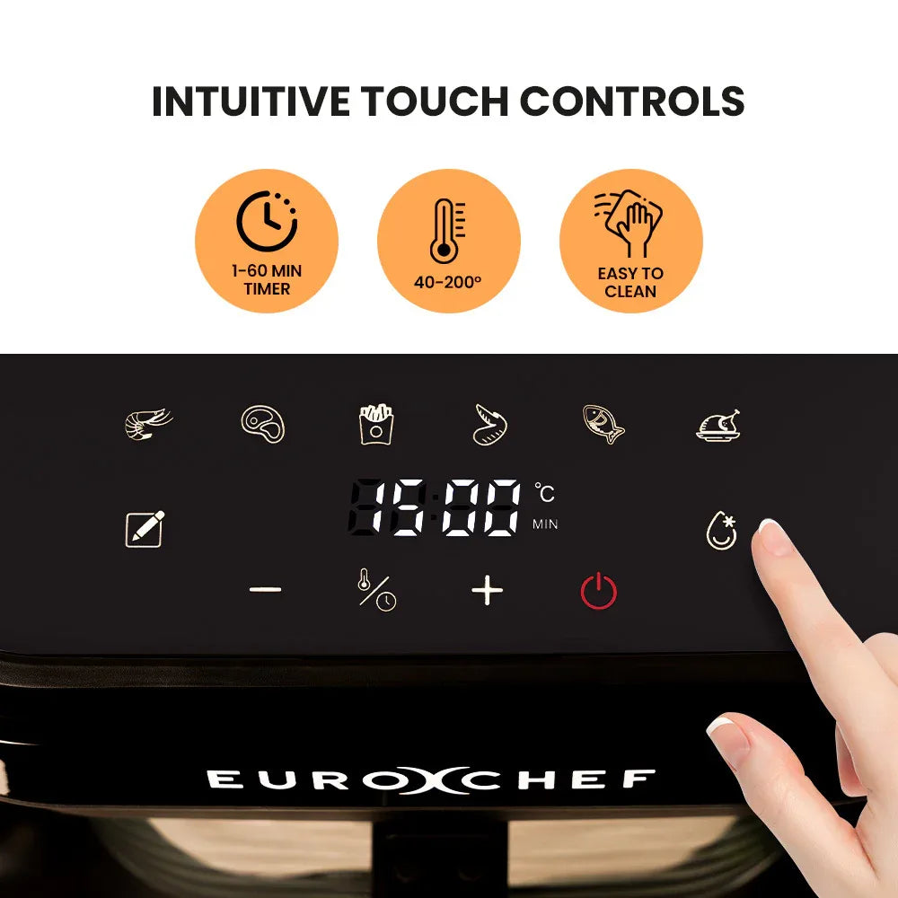 EUROCHEF 6.5L Air Fryer, Electric Digital Airfryer with Glass Container, Black - Mekamart Australia