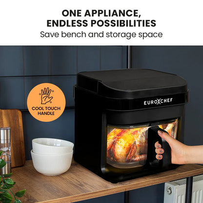 EUROCHEF 6.5L Air Fryer, Electric Digital Airfryer with Glass Container, Black - Mekamart Australia