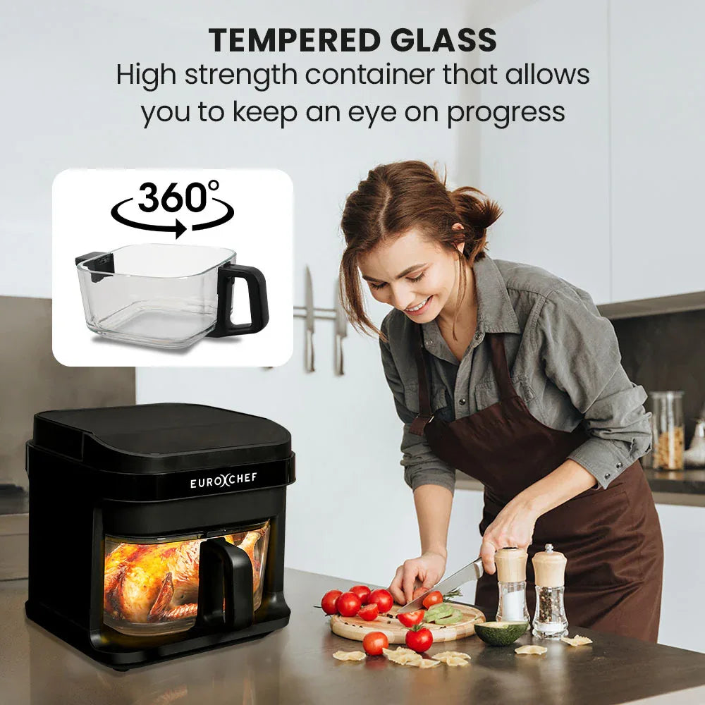 EUROCHEF 6.5L Air Fryer, Electric Digital Airfryer with Glass Container, Black - Mekamart Australia