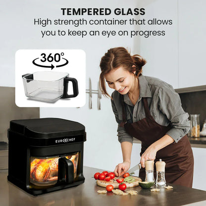 EUROCHEF 6.5L Air Fryer, Electric Digital Airfryer with Glass Container, Black - Mekamart Australia