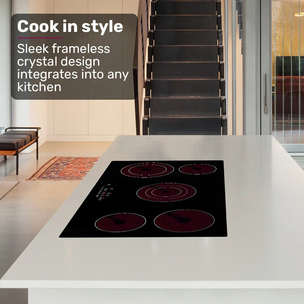 EuroChef 90cm 5 Zone Ceramic Cooktop, 8900W Electric, FlexiZone Adjustable Size Hobs, Touch Controls - Mekamart Australia