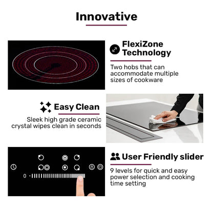 EuroChef 90cm 5 Zone Ceramic Cooktop, 8900W Electric, FlexiZone Adjustable Size Hobs, Touch Controls - Mekamart Australia