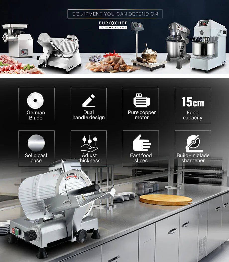 EUROCHEF 8 Inch Commercial Meat Slicer 280W Electric Food Cutting Machine, Deli Shaver Cutter 200mm - Mekamart Australia