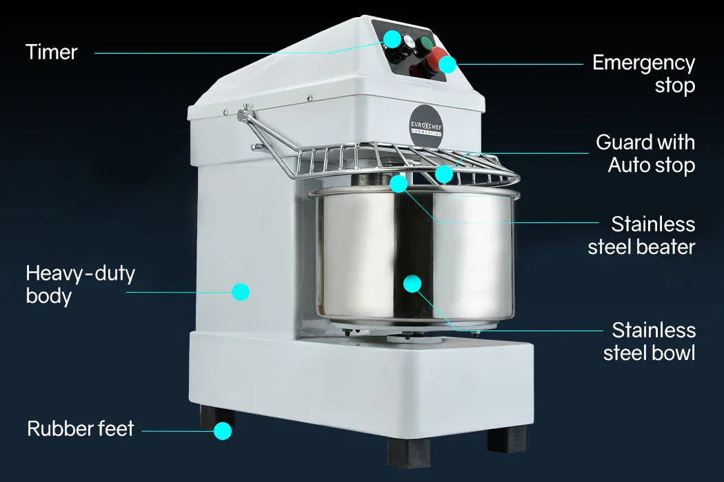 EUROCHEF 10L Spiral Dough Mixer Commercial Machine Bakery Kneader Small Litre - Mekamart Australia
