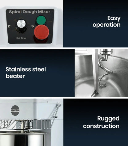 EUROCHEF 10L Spiral Dough Mixer Commercial Machine Bakery Kneader Small Litre - Mekamart Australia