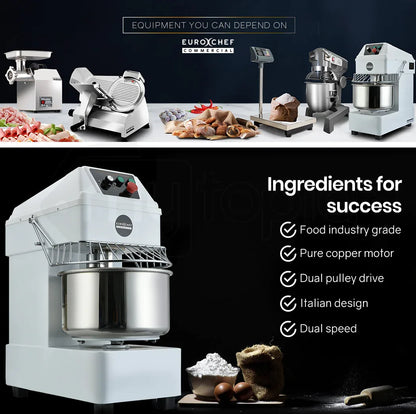 EUROCHEF 20L Spiral Dough Mixer Commercial Machine Bakery Kneader Litre Small - Mekamart Australia