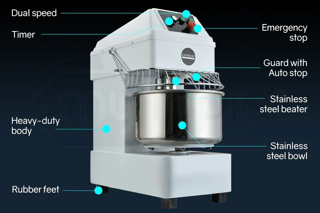 EUROCHEF 20L Spiral Dough Mixer Commercial Machine Bakery Kneader Litre Small - Mekamart Australia