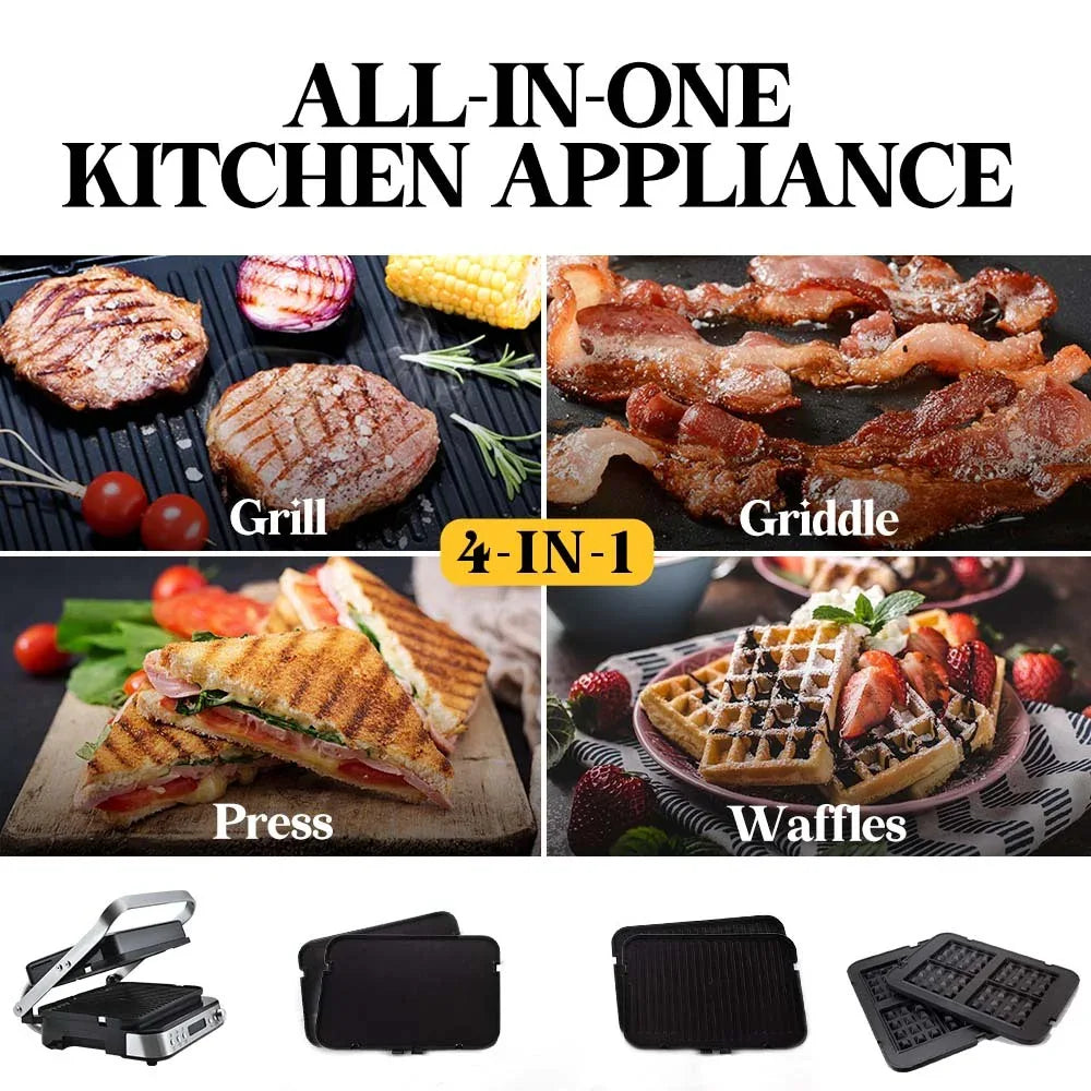 EUROCHEF Smart Multi Contact Grill Sandwich Press Panini Waffle Maker Griddle Stainless Steel - Mekamart Australia