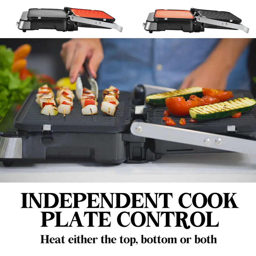 EUROCHEF Smart Multi Contact Grill Sandwich Press Panini Waffle Maker Griddle Stainless Steel - Mekamart Australia