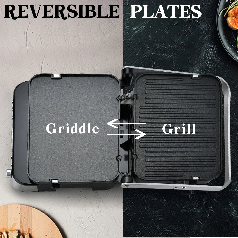 EUROCHEF Smart Multi Contact Grill Sandwich Press Panini Waffle Maker Griddle Stainless Steel - Mekamart Australia