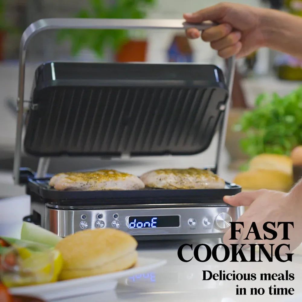 EUROCHEF Smart Multi Contact Grill Sandwich Press Panini Waffle Maker Griddle Stainless Steel - Mekamart Australia