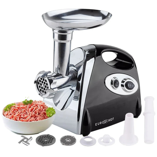 EUROCHEF Electric Meat Grinder, Stainless Steel Mincer Sausage Filler Kibbe Maker, Black - Mekamart Australia