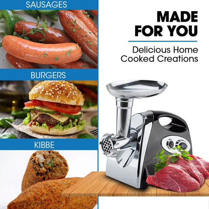 EUROCHEF Electric Meat Grinder, Stainless Steel Mincer Sausage Filler Kibbe Maker, Black - Mekamart Australia