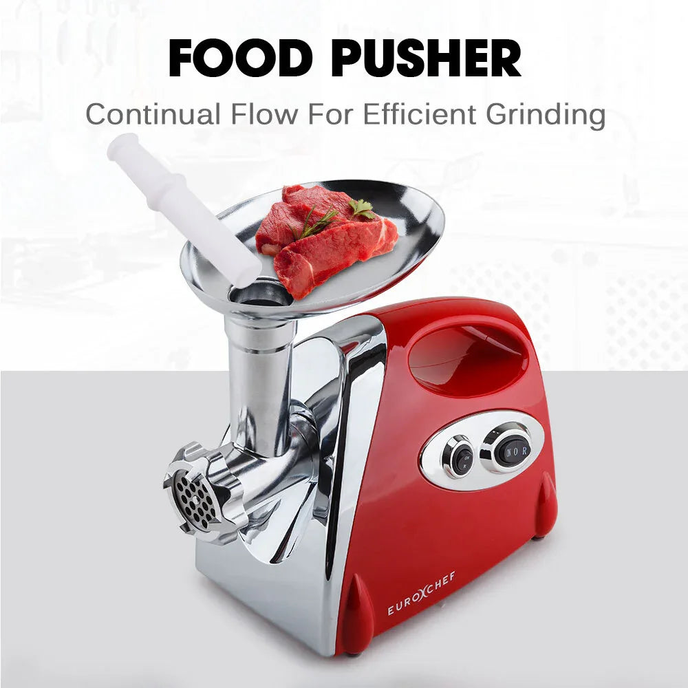 EUROCHEF Electric Meat Grinder, Stainless Steel Mincer Sausage Filler Kibbe Maker, Red - Mekamart Australia