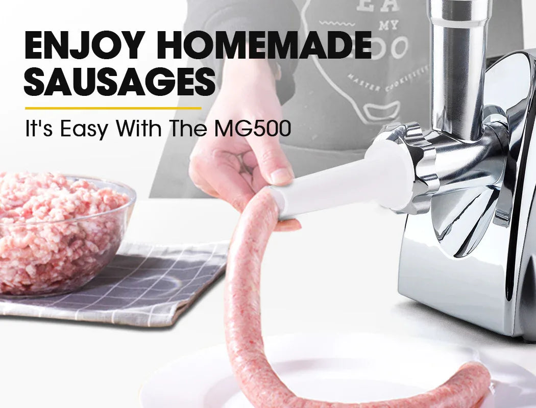 EUROCHEF Electric Meat Grinder, Stainless Steel Mincer Sausage Filler Kibbe Maker, Silver - Mekamart Australia