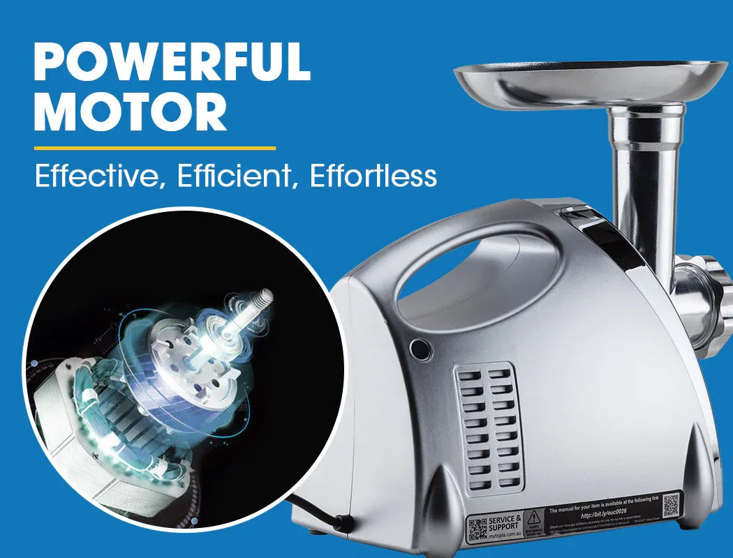 EUROCHEF Electric Meat Grinder, Stainless Steel Mincer Sausage Filler Kibbe Maker, Silver - Mekamart Australia