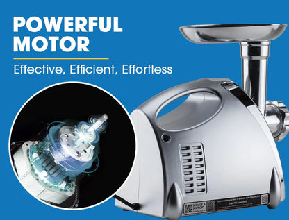 EUROCHEF Electric Meat Grinder, Stainless Steel Mincer Sausage Filler Kibbe Maker, Silver - Mekamart Australia