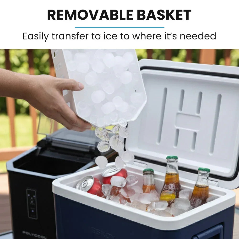 POLYCOOL Portable Ice Maker Machine, Automatic, 12kg/day, Auto Clean, with Scoop and Removable Basket, Black - Mekamart Australia