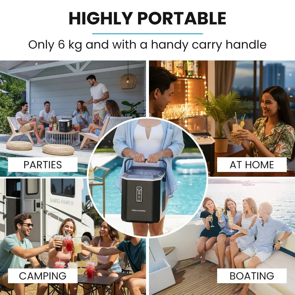 POLYCOOL Portable Ice Maker Machine, Automatic, 12kg/day, Auto Clean, with Scoop and Removable Basket, Black - Mekamart Australia