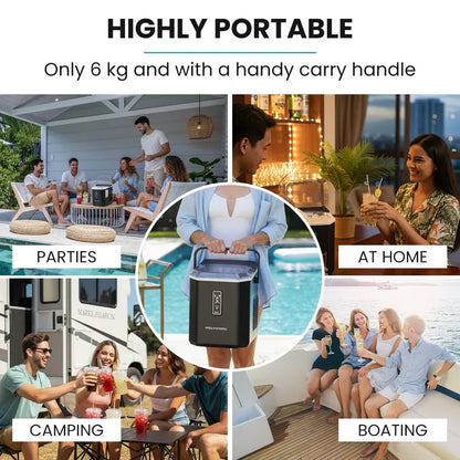 POLYCOOL Portable Ice Maker Machine, Automatic, 12kg/day, Auto Clean, with Scoop and Removable Basket, Black - Mekamart Australia