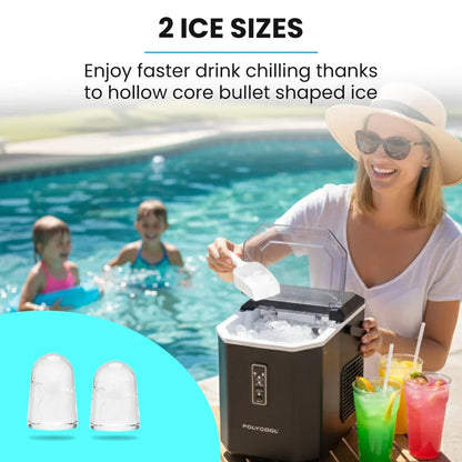 POLYCOOL Portable Ice Maker Machine, Automatic, 12kg/day, Auto Clean, with Scoop and Removable Basket, Black - Mekamart Australia