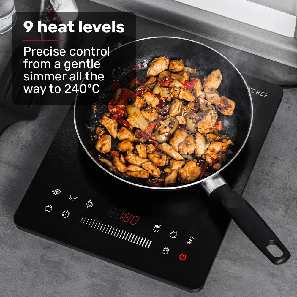 EUROCHEF Induction Cooktop, 2000W, 9 Heat Levels, Fast Electric Portable Cooker, Touch Controls with Slider - Mekamart Australia