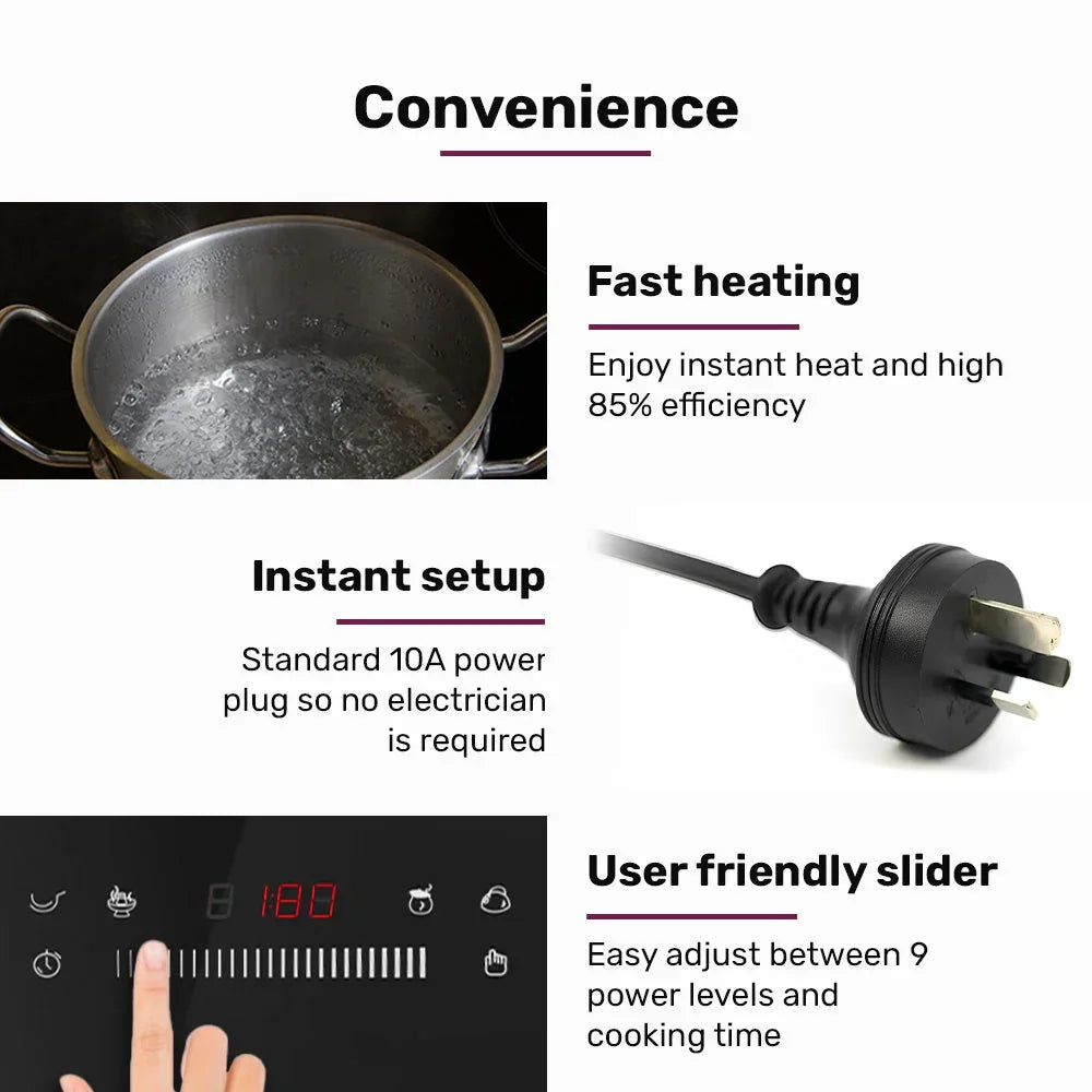EUROCHEF Induction Cooktop, 2000W, 9 Heat Levels, Fast Electric Portable Cooker, Touch Controls with Slider - Mekamart Australia